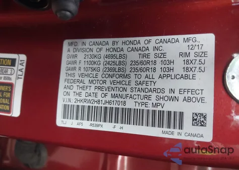 2018 Honda Cr-V Ex-L/Ex-L Navi z USA, uszkodzony, nr VIN 2HKRW2H81JH617018